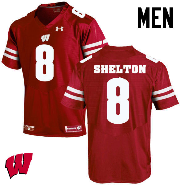 Men Wisconsin Badgers #8 Sojourn Shelton College Football Jerseys-Red